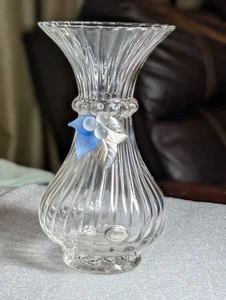 Vtg 7" Handblown Glass Vase W Glass Flower Silver Leaves Accent Susy Bomboniere - Picture 1 of 13