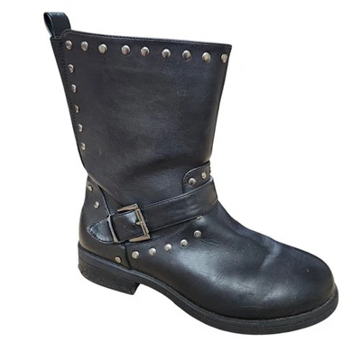 Botas de motociclista Torrid para mujer talla 8W negras con tachuelas hebilla media pantorrilla estilo moto Foto 1 de 4