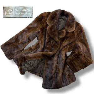 SAGA MINK Silver Tag Real Fur Coat Jacket Brown Free Size Elegant Vintage Japan - Picture 1 of 7