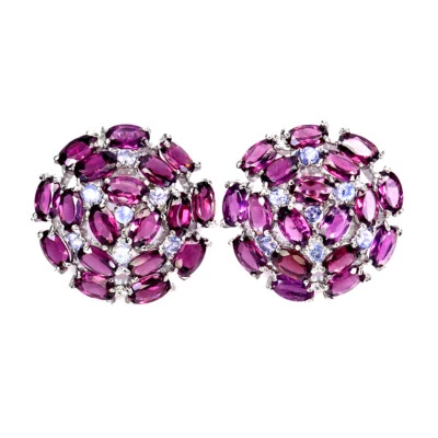 Pendientes de plata de ley 925 ovalados rodolita granate tanzanita piedras preciosas joyería Foto 1 de 4
