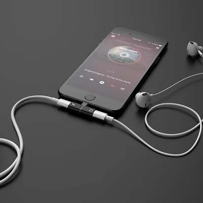 Dual Adapter Splitter Audio Earphone AUX Charger iPhone XS Max XR XS X - Image 1 of 4