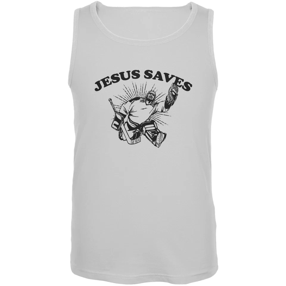 Jesus Saves Hockey White Adult Tank Top - Image 1 of 1