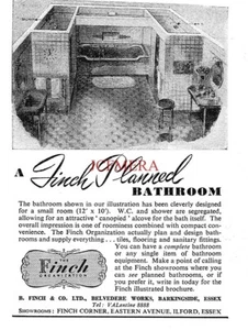 FINCH Bathroom Units & Equipment ADVERT Small Vintage 1940s Print Ad 162/128 - Picture 1 of 1
