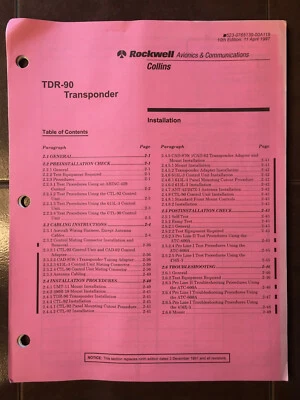 Manual de instalación del transpondedor Rockwell Collins TDR-90 Foto 1 de 4