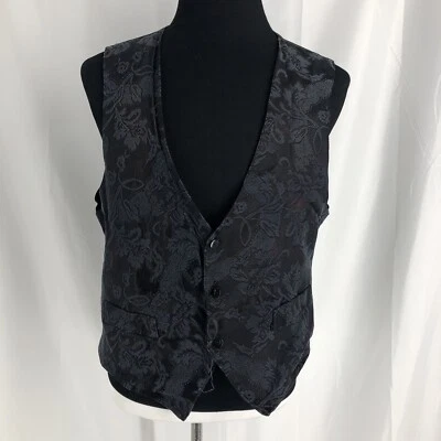Unbranded Paisley Tuxedo Vest Waistcoat only Black formal wedding prom XL - Image 1 of 4