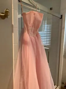 Vintage 50S Pale Pink Prom Ball Gown lace layers on back Regency Retro Small - Picture 1 of 13