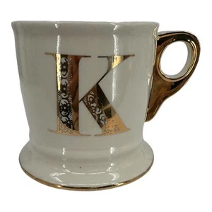 Anthropologie Limitierte Auflage Buchstabe K Initiale Gold Weiß Rasur Kaffeebecher Tasse - Bild 1 von 8