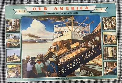Vintage 1943 Coca-Cola Our America #2 Cotton Teaching Aid Classroom Poster Litho - Image 1 of 4