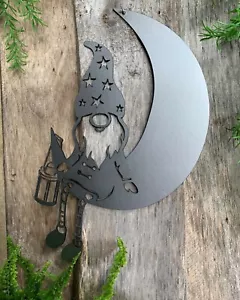 GNOME ON MOON WALL HANGER GARDEN STAKE STEEL SPIKE DECOR GIFT LARGE - Picture 1 of 4