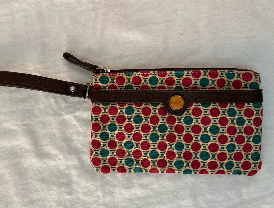 Relic Wristlet Coin Purse Card Holder zip Close Canvas Fun Dot Pattern - Image 1 of 4