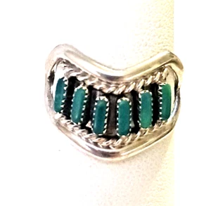 Vintage Native American Needlepoint Turquoise Sterling 925 Ring sz 6.25 (1552) - Picture 1 of 7