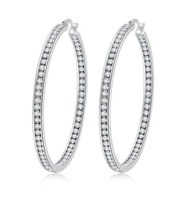 1 3/4" Large Diamonique CZ Round Hoop Earrings Silver Anti Tarnish - Picture 1 of 1