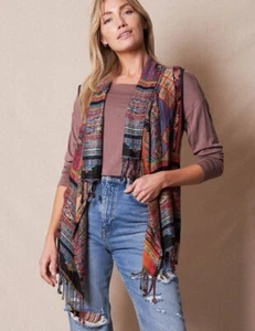 Sivana Anandi Vest Art to Wear Vest Open Front Cardigan Vest Draped Boho Fringe - Picture 1 of 8