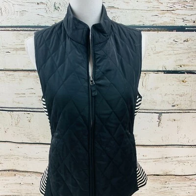 Talbots Women's Vest Black White Striped Front Zip Quilted Small - Image 1 of 4