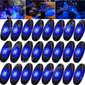 24Pods Blue LED Rock Lights Underbody Fit Chevy Silverado 1500 2500 1999-2022 - Picture 1 of 13