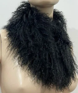 Sciarpa collo foderata D.EXTERIOR Italy nera mongola lana di agnello con gancio e occhiello - Foto 1 di 4