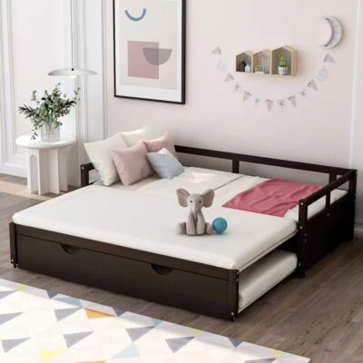 Twin Size Daybed with 1 Pop Up Trundle and 1 Twin Trundle to Large Size Sofa Bed - Image 1 of 3