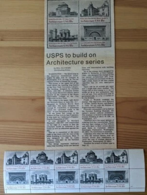 USPS 18-cent Architecture Strip Of 10 w/Plate No #1928-31 Includes News Story - Image 1 of 3