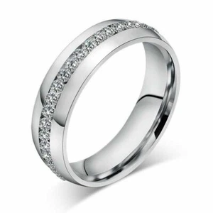 Stainless Steel CZ Ring Womens Mens Jewelry Titanium Ring Wedding Party Size 7.5 - Picture 1 of 2