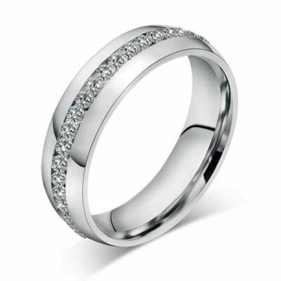 Anillo de circonita cúbica de acero inoxidable para mujer y hombre anillos de joyería boda fiesta nupcial talla 8 Foto 1 de 2
