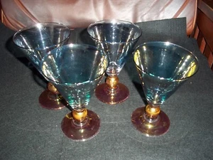 Vtg Cocktail Glasses Set of 4, gold ball center, top blue and cranberry bottom - Picture 1 of 7