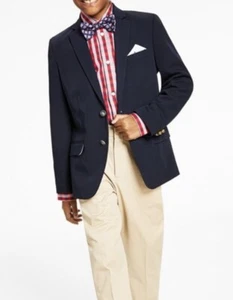Brooks Brothers Loro Piana Blazer Navy •Boy 8• Two Button Blue Wool Jacket - Picture 1 of 11