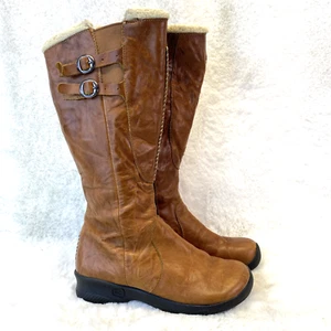 KEEN Bern Baby Bern Tall Leather Boots Womens Size 7 Brown Sherpa Lined Side-zip - Picture 1 of 16