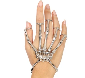 Armband Skeletthand silber Schmuck Halloween Karneval Fastnacht Zubehör - Bild 1 von 3