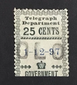 Ceylon 1892-1903  VF Used 25c deep olive Telegraph Stamp top portion,     (W47) - Picture 1 of 2