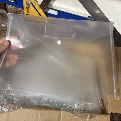 Clear Plastic Envelope Folders w/ Snap Closure Organize Docs 13”x9-1/4” pk/ 100 - Image 1 of 4