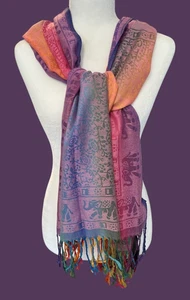 Sacred Threads Multicolor Fringed Scarf Wrap Boho Gypsy Hippie Elephants NWT - Picture 1 of 6