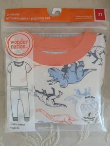 New Wonder Nation Toddler Boys 2 Piece Pajama Set, Size 2T, dinosaur - Picture 1 of 6