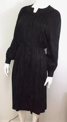 Vintage 1980s CHANEL Boutique Black Silk Dress Camellia Flower Size 12 42 Medium - Image 1 of 4