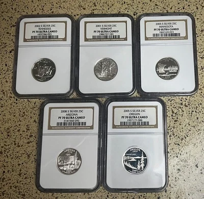 2001, 2002, 2005 & 2008 S NGC PF70 Ultra Cameo Silver Proof 5 Coin State Lot 25c - Image 1 of 4