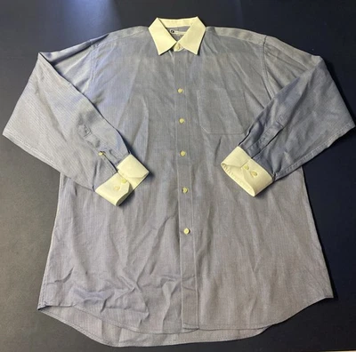 BACHRACH Button Up Blue Dress White Collar Shirt Mens 100% Cotton 16.5 34/35 - Image 1 of 4