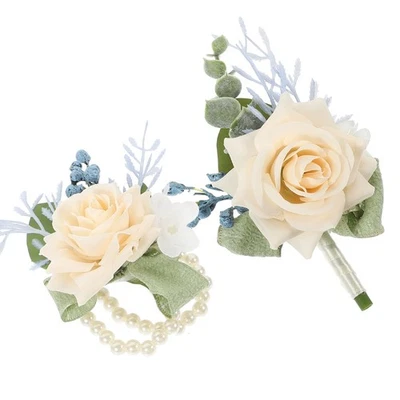  Bouquet Mariage Boutonniere Fleur De Poignet Fausses Fleurs Pour - Photo 1/4