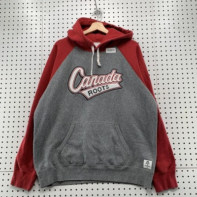 Roots Canada Hoodie Sweatshirt Mens XL Red Gray Embroidered Made in Canada - Image 1 of 4