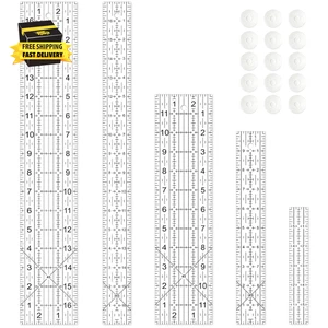 Sewing Ruler,5 Piece Quilting Rulers,3 X17 Inch,1.5 X17 Inch,3 X12 Inch,1.5 X10 - Picture 1 of 6