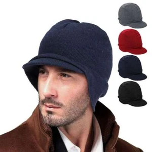 Cappello uomo invernale lavorato a maglia paraorecchie berretto berretto caldo patta orecchie cappello con visiera - Foto 1 di 14