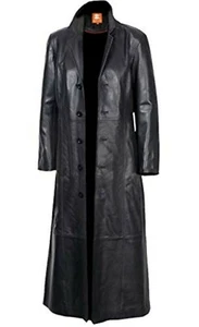 Herren Lammleder Schwarz Echtleder Trenchcoat Mantel Lang Mantel Jacke - Bild 1 von 8