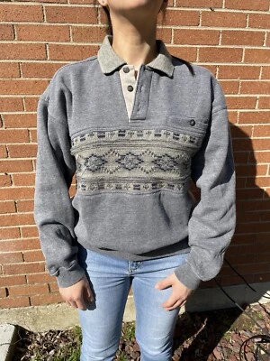 Vintage 80s 90s Men's Classic Button Collared Polo Long Sleeve Sweater Medium - Image 1 of 4