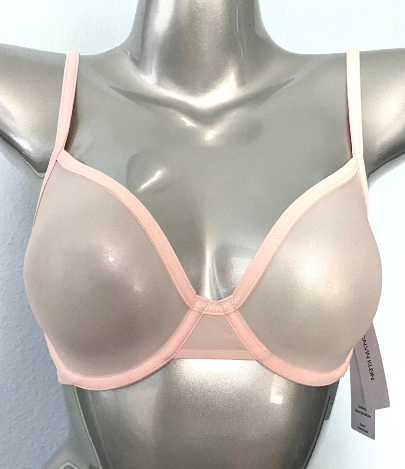 Calvin Klein Nwt Marquisette Sheer Unlined Pink Underwire Bra QF1680 - 680 - Image 1 of 4