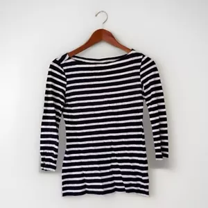 Tory Burch camicia donna 100% lino a righe taglia S blu panna maglione nautico - Foto 1 di 7