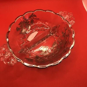 Vintage Silver City Overlay Poppy Divided Round Glass Relish/dip Serving Dish - Picture 1 of 10