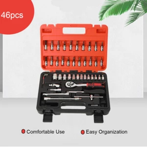46-teilig 1/4' Antrieb Steckschlüssel Ratsche Schraubenschlüssel Bit Bits Reparaturwerkzeuge Werkzeugset Auto - Bild 1 von 9