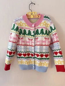 Girls Festive Fair Isle Cardigan Sweater Size Medium 7/8 - Picture 1 of 2