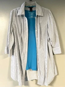 Lane Bryant size 18 white button blue/black stripe 3/4 Sleeve with 14/16 Tank - Picture 1 of 4