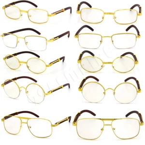 Men's Gold Metal Frames Vintage Retro Eye Glasses Hip Hop Fashion Clear Lens - Picture 1 of 48