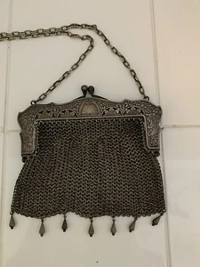 Vintage German Silver Art Nouveau Mesh Evening Bag Handbag Purse Chain - Picture 1 of 4