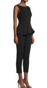 BLACK HALO Kasia Black Peplum Cropped Jumpsuit size 0 New